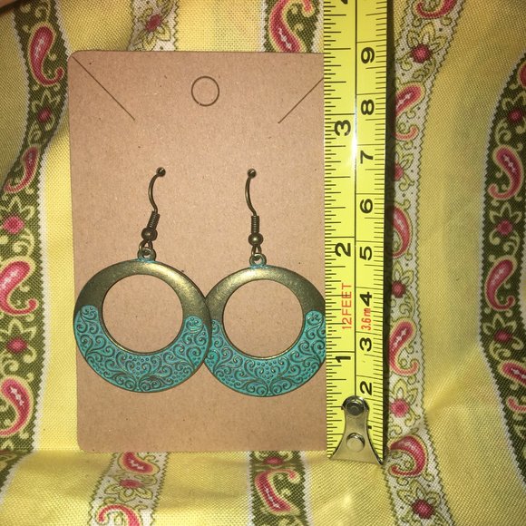Vintage Hoop Bronze Bohemian Blue Stone Drop Earring NWOT - Picture 4 of 5